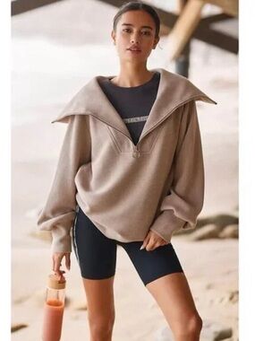 Varley Vine Half Zip Pullover Taupe Marl